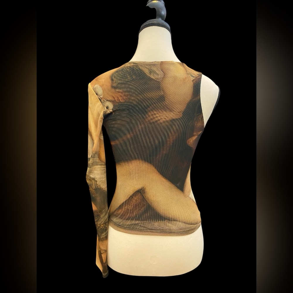 Zara Venus & Love print double mesh asymmetrical top brown & tan EUC size S